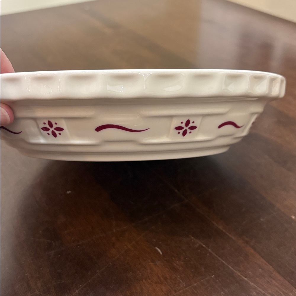 Longaberger Pottery Woven Traditions Red Deep Dish Baking Pie Plate 10"